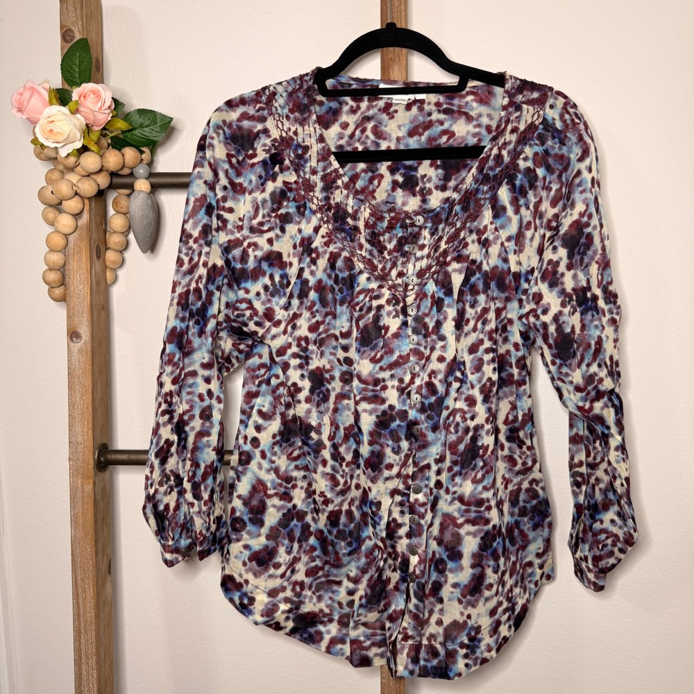 Beachlunchlounge Long Sleeve Button Up Blouse Abstract Print Size X Small - Picture 1 of 10